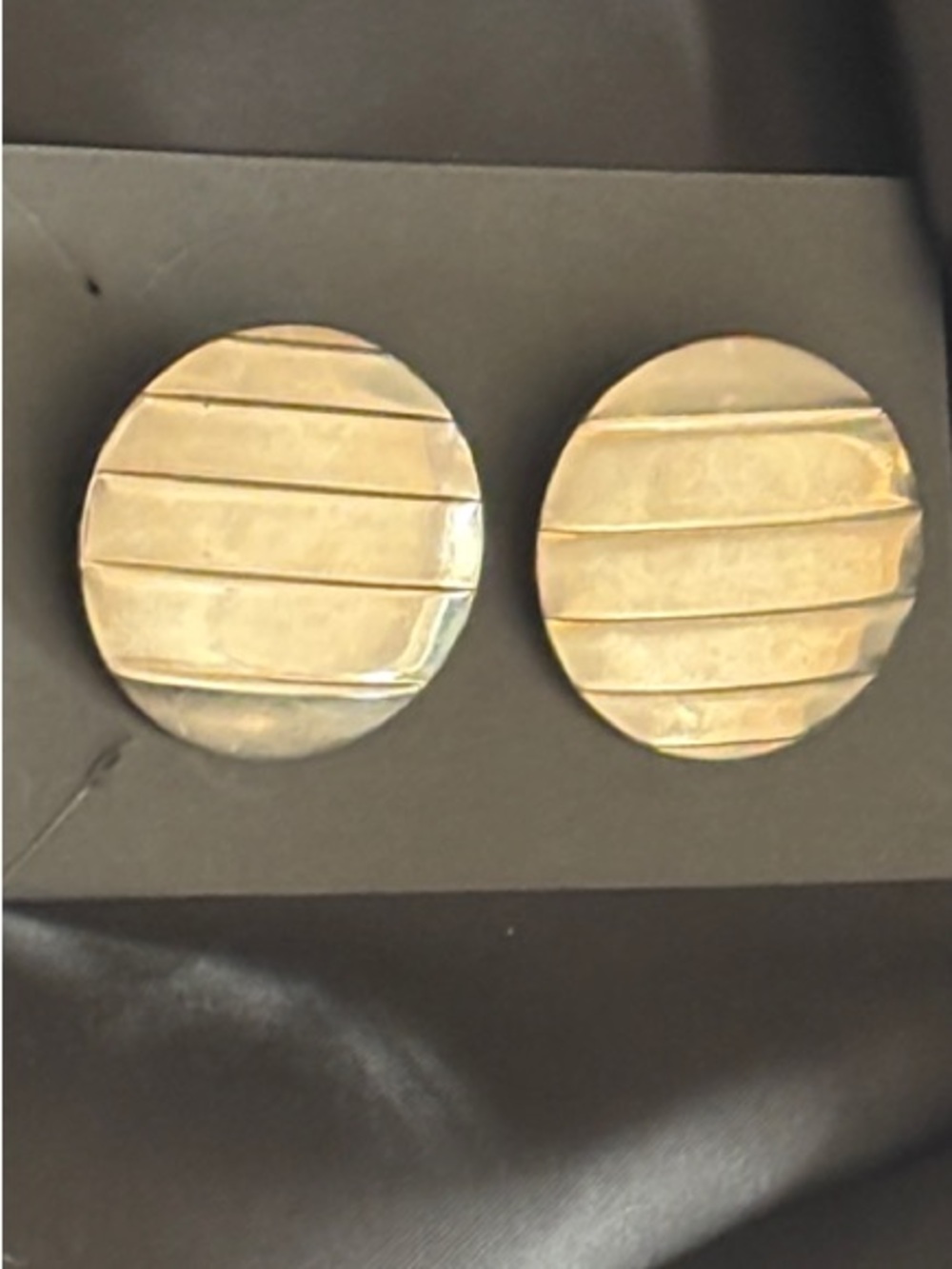 Classic Gold-Tone Round Clip Earrings with Striped Detail